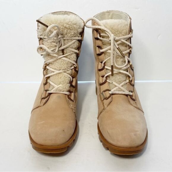 Sorel Phoenix Short Lace Lux Blush Boots Sheepskin Lined Size 8.5 Durable Winter - Picture 2 of 11